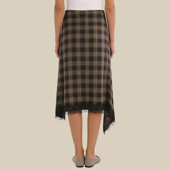 Elegant color-blocked asymmetrical midi skirt