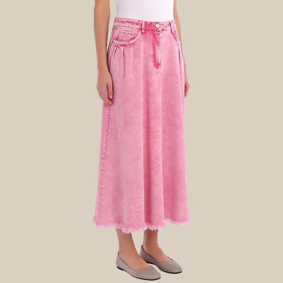 Solid color polka dot A-line midi skirt