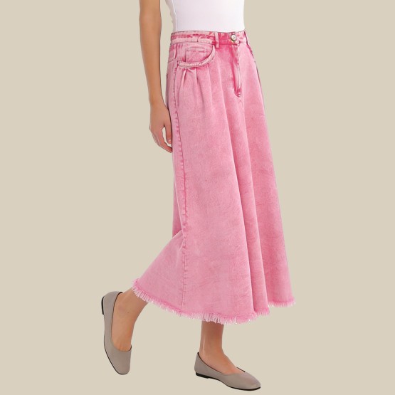 Solid color polka dot A-line midi skirt