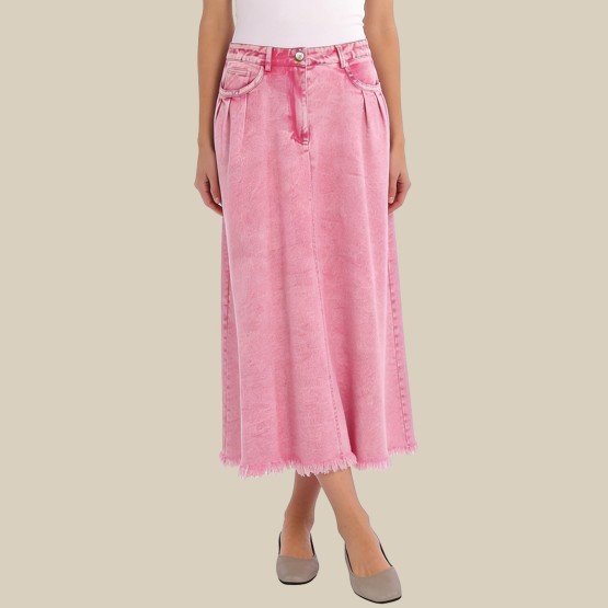 Solid color polka dot A-line midi skirt
