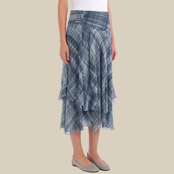 High-waisted asymmetrical plaid pleated skirt