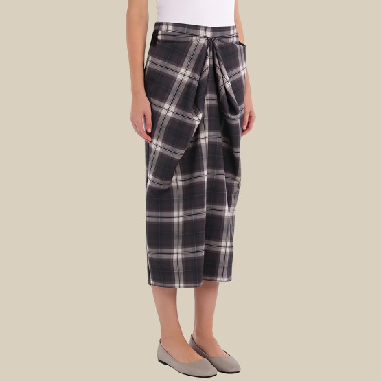 Plaid pleated high-waisted midi skirt
