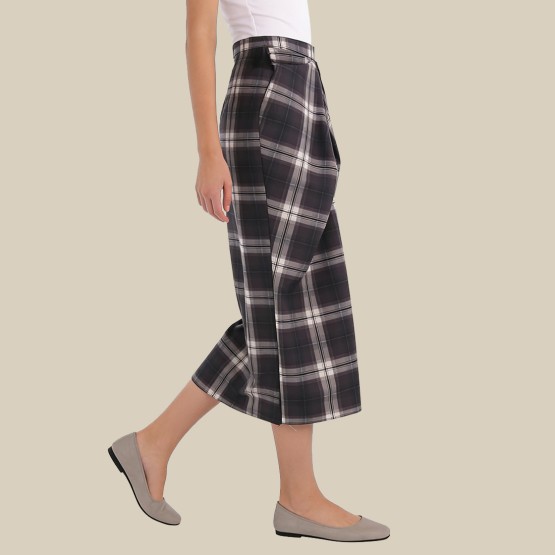 Plaid pleated high-waisted midi skirt