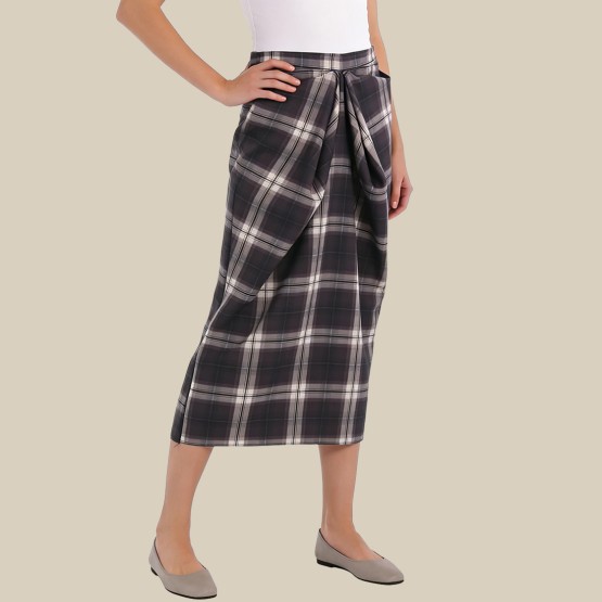 Plaid pleated high-waisted midi skirt