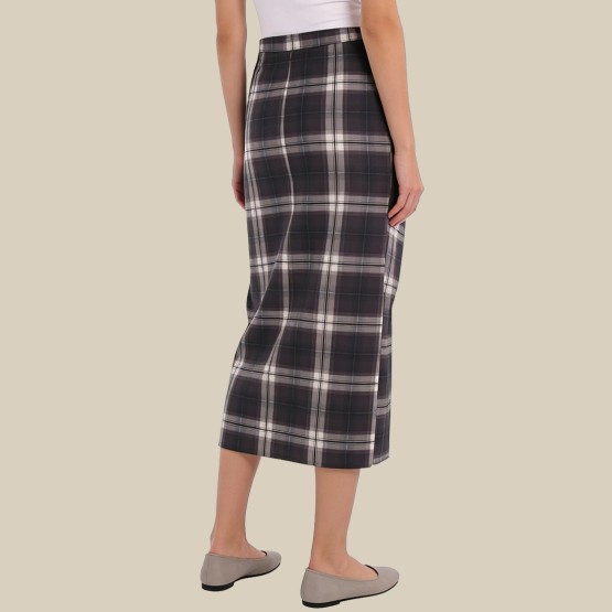 Plaid pleated high-waisted midi skirt