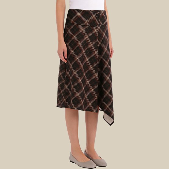 Irregular plaid mid-waist casual A-line skirt