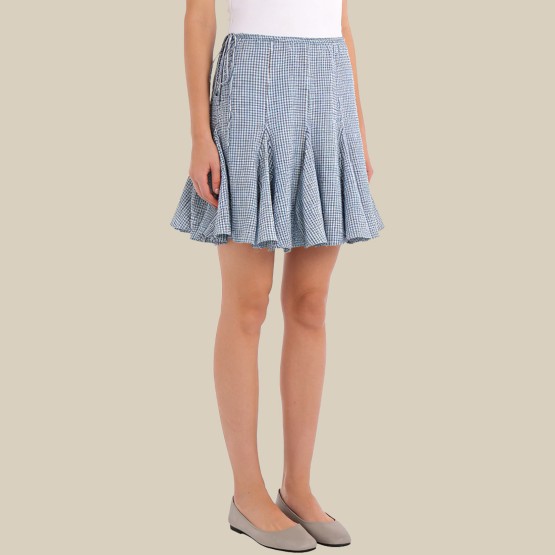 Retro plaid wavy midi skirt