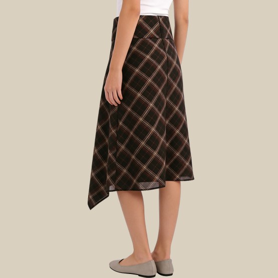 Irregular plaid mid-waist casual A-line skirt