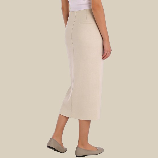 Casual high-waisted elegant A-line midi skirt