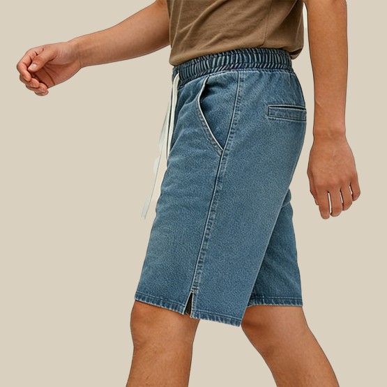 Retro Straight-Leg Washed Denim Shorts