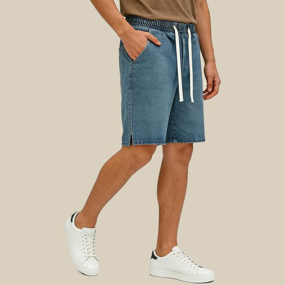 Retro Straight-Leg Washed Denim Shorts